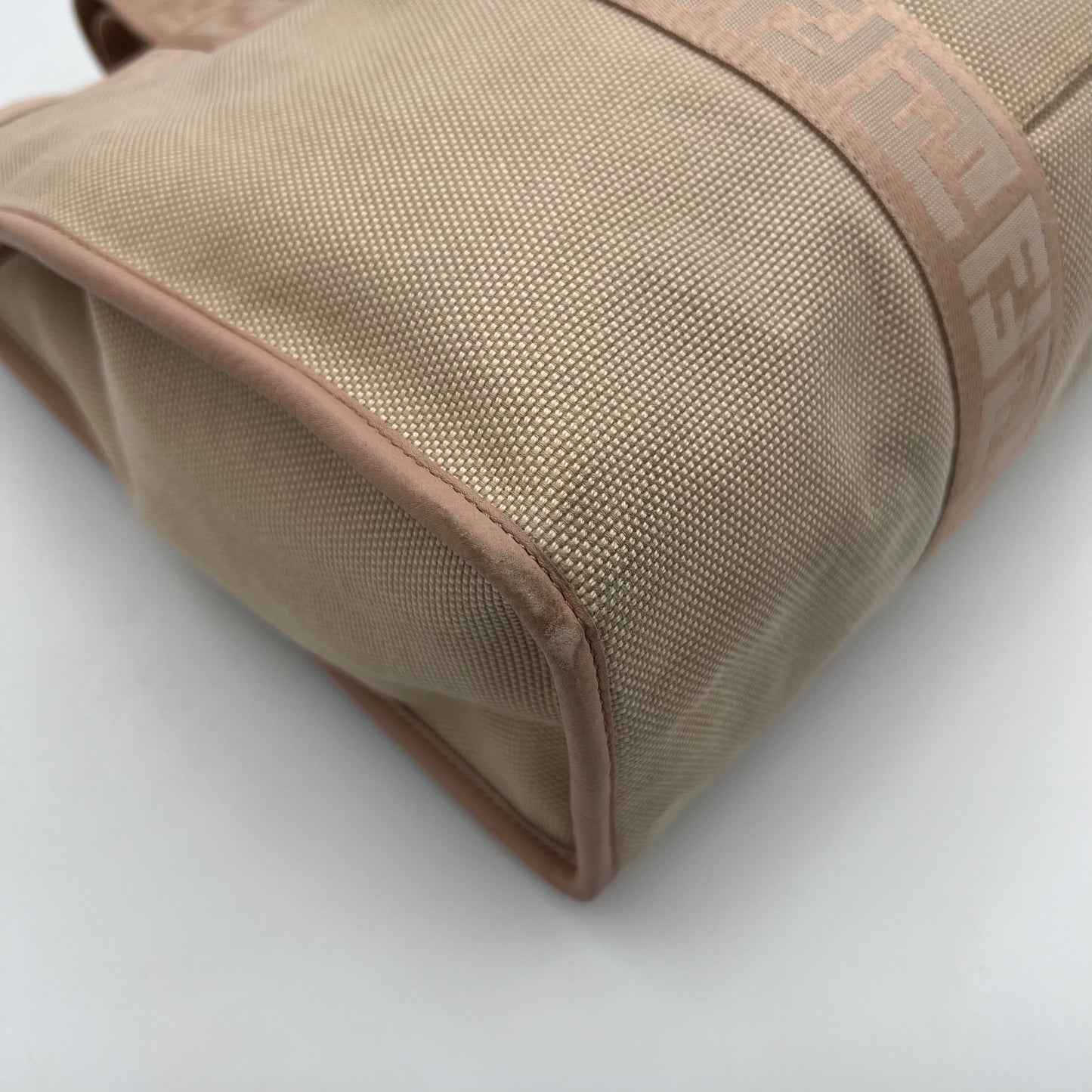 Fendi Beige Canvas Light Pink Zucca Trim Tote