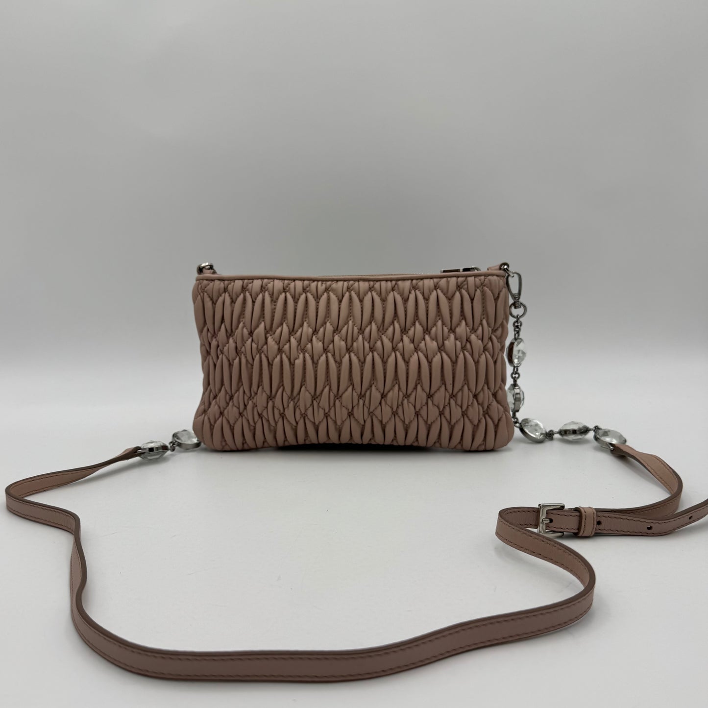 Miu Miu Nude Pink Matelasse Leather Crystal Crossbody