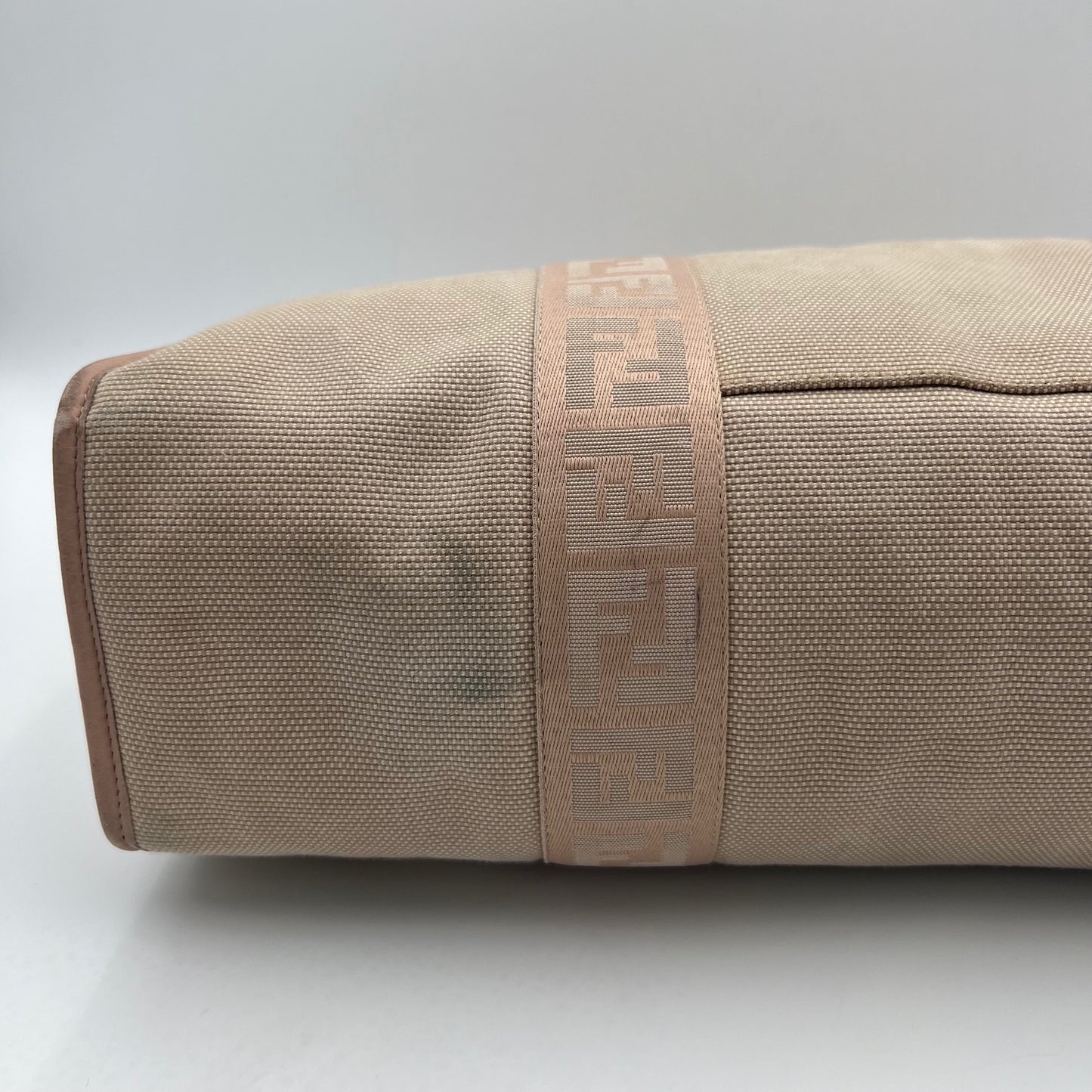 Fendi Beige Canvas Light Pink Zucca Trim Tote
