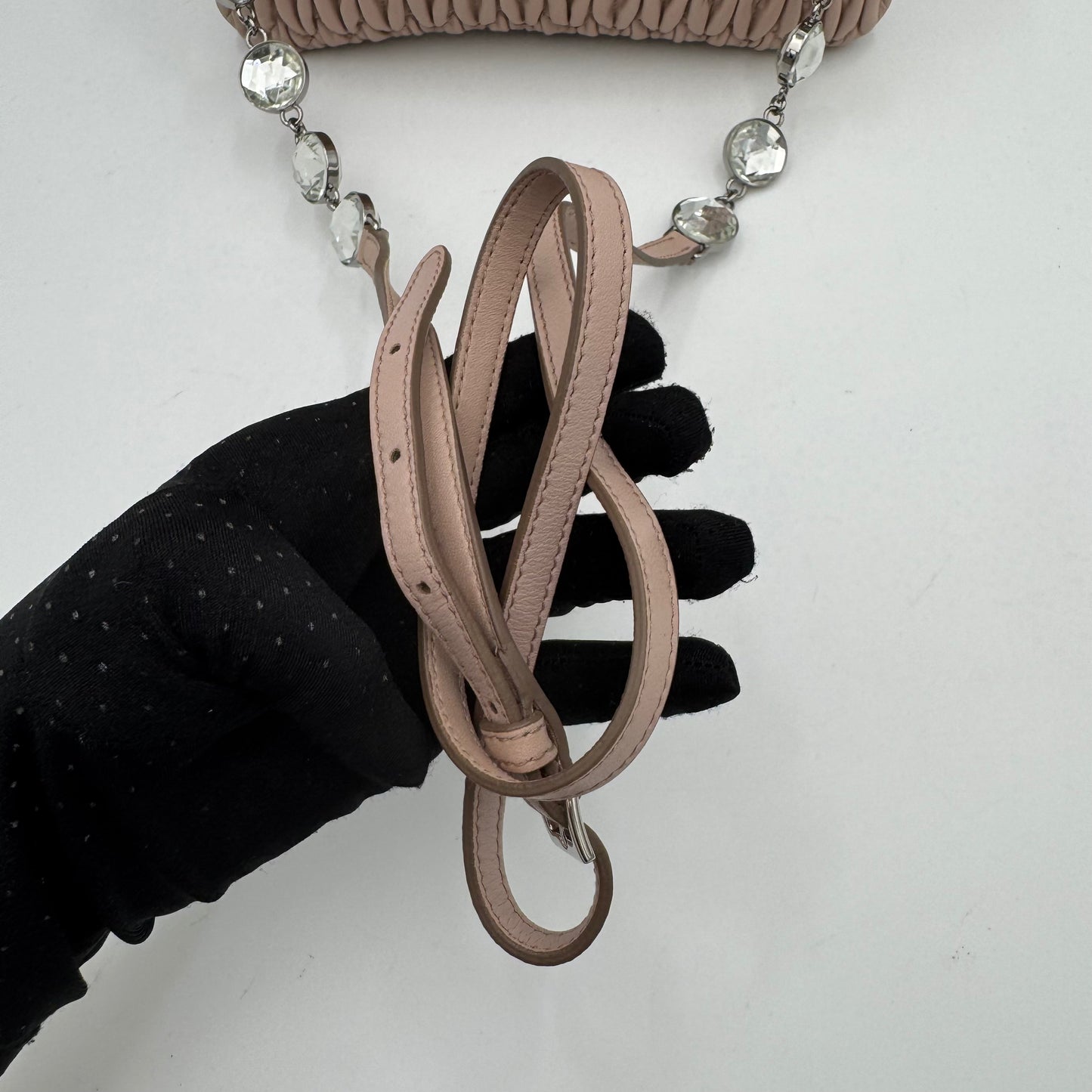 Miu Miu Nude Pink Matelasse Leather Crystal Crossbody
