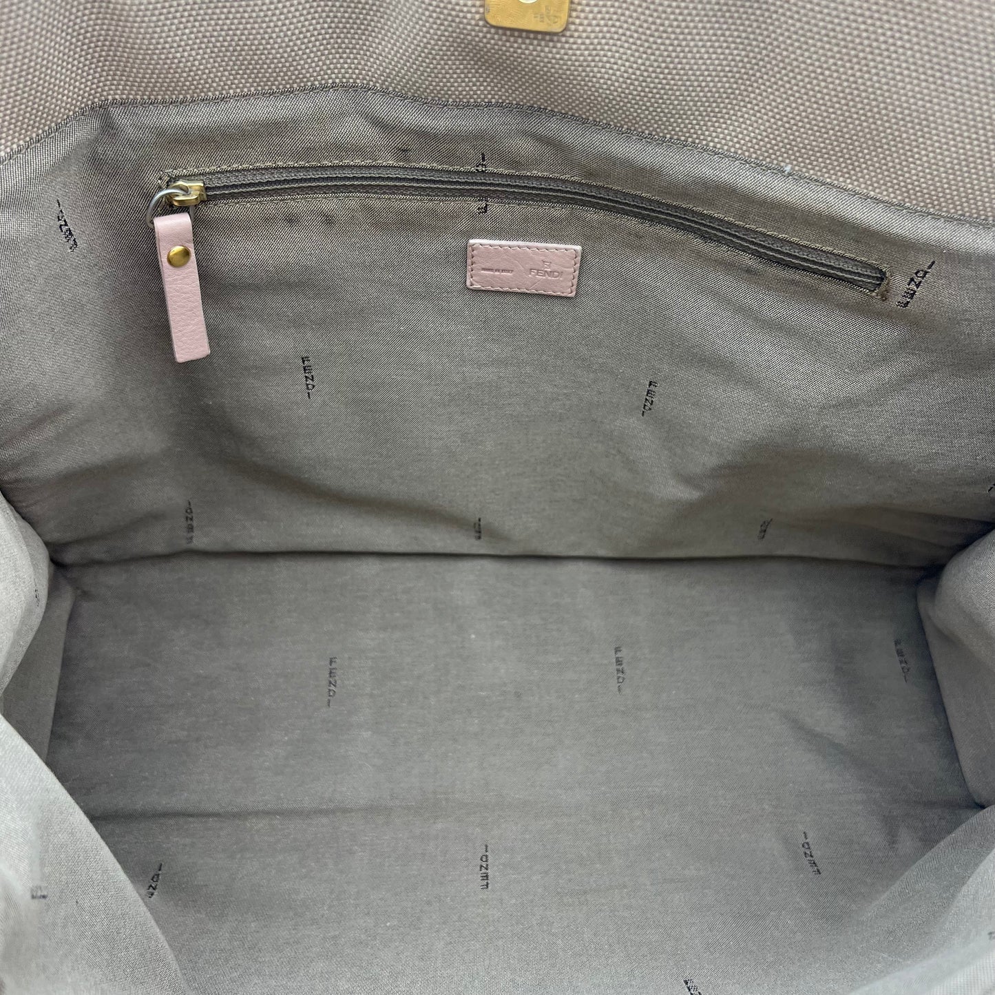 Fendi Beige Canvas Light Pink Zucca Trim Tote