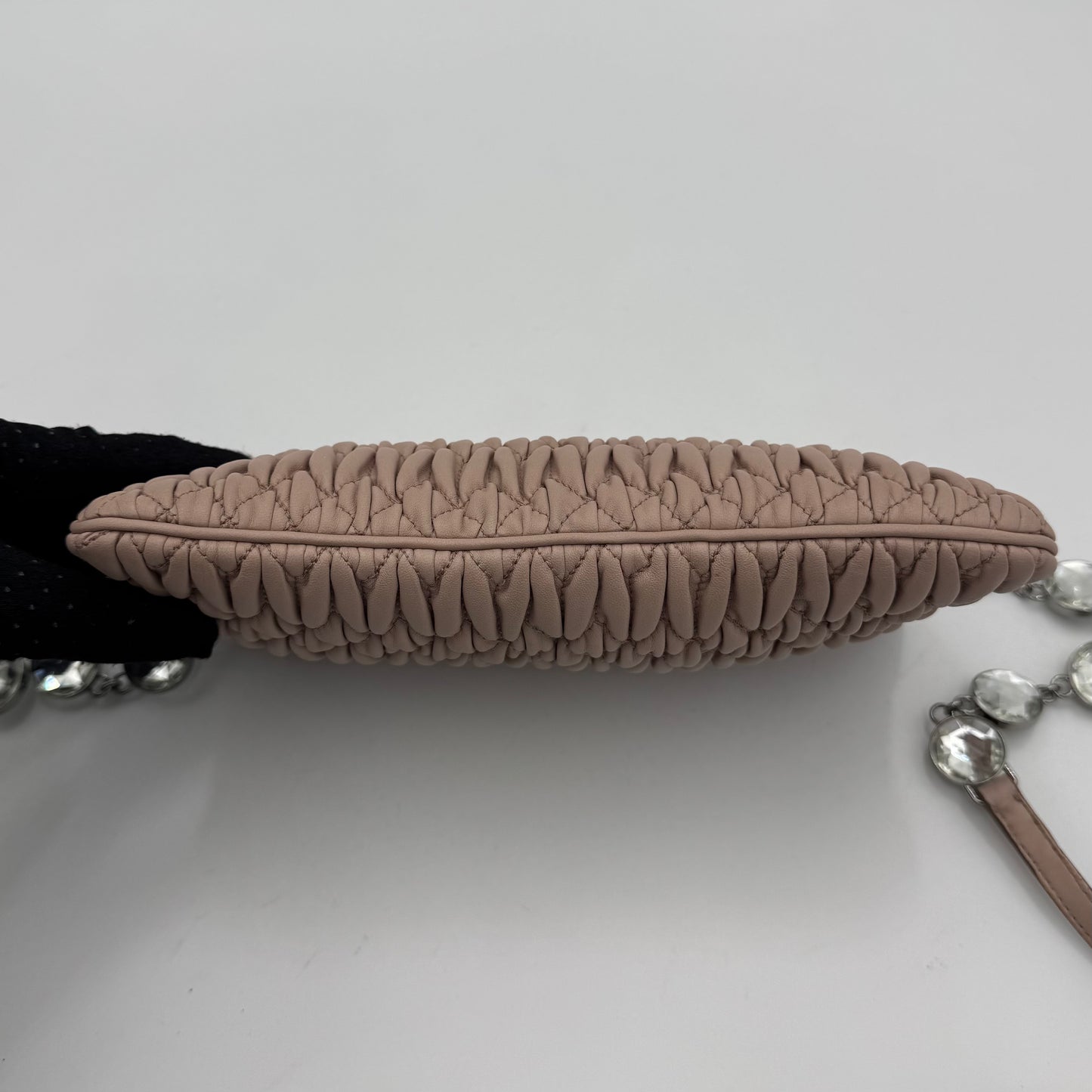 Miu Miu Nude Pink Matelasse Leather Crystal Crossbody