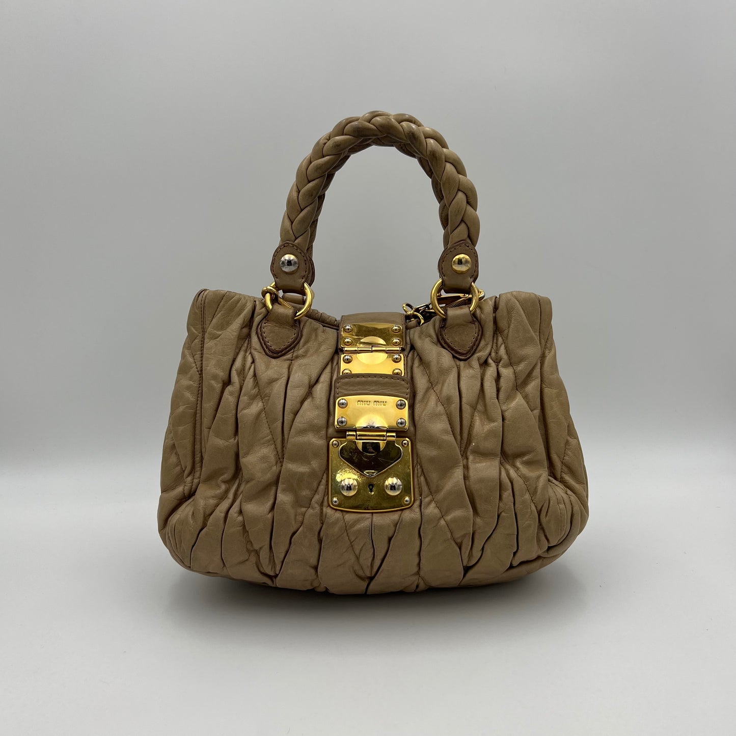 Miu Miu Beige Matelasse Leather Handbag with Long Strap