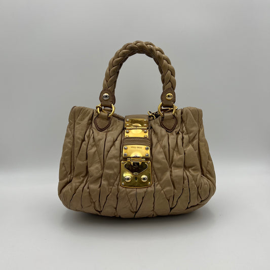 Miu Miu Beige Matelasse Leather Handbag with Long Strap