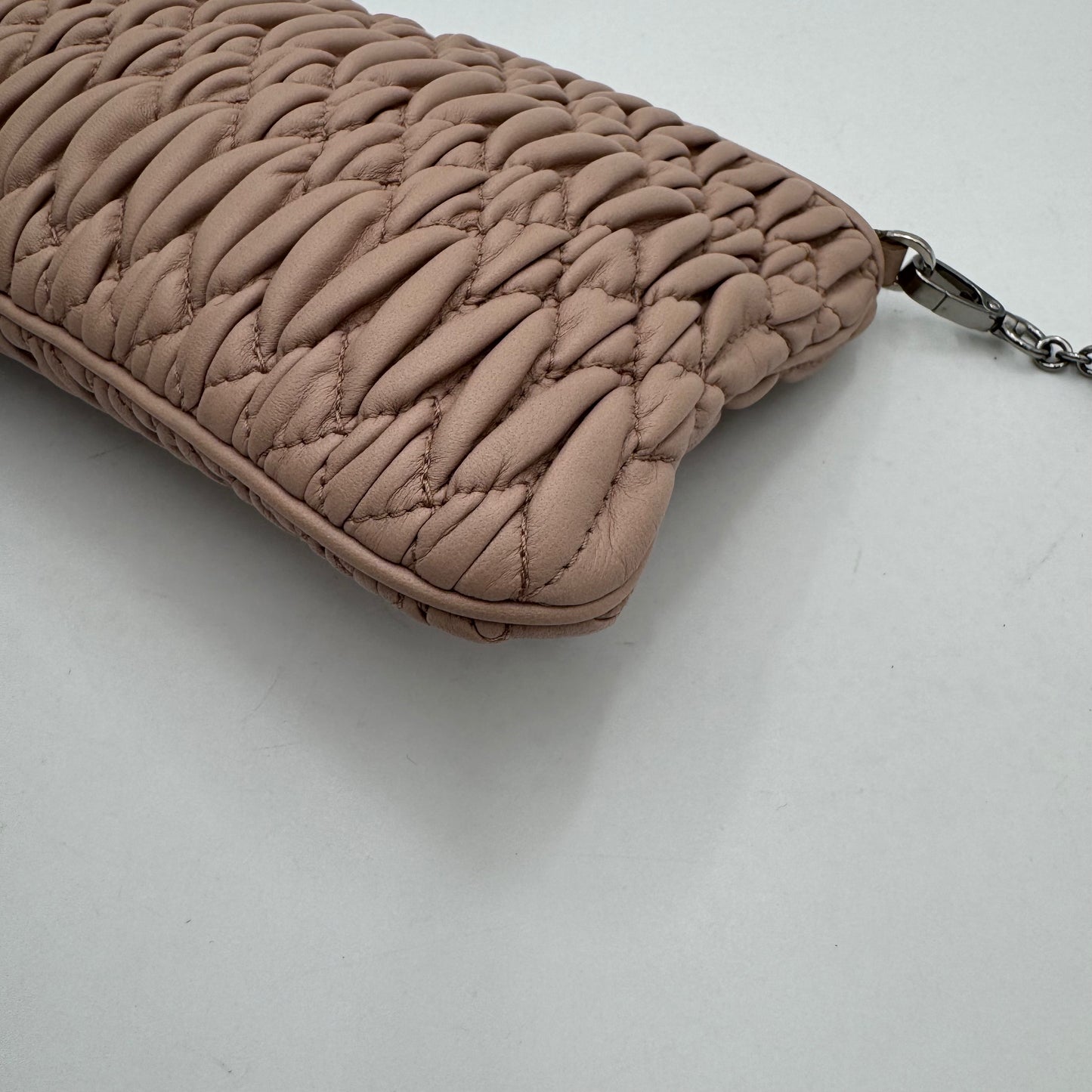 Miu Miu Nude Pink Matelasse Leather Crystal Crossbody