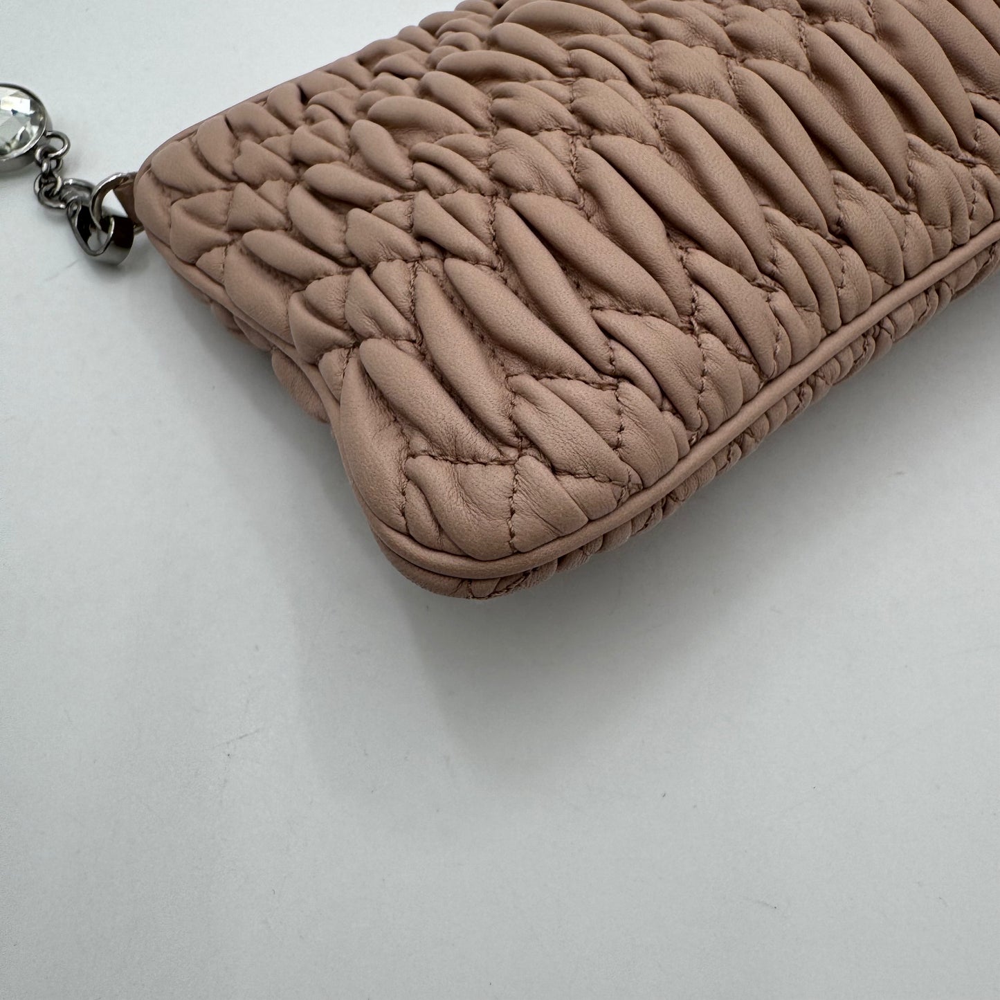Miu Miu Nude Pink Matelasse Leather Crystal Crossbody