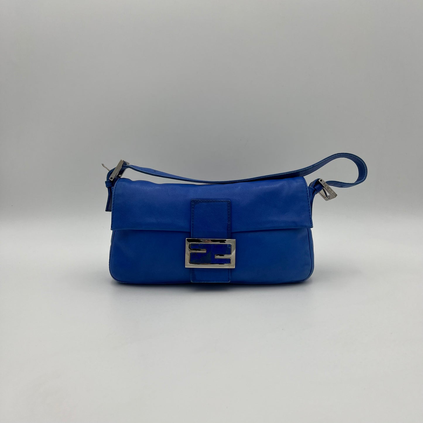 Fendi Royal Blue Nappa Leather and FF Marble Baguette