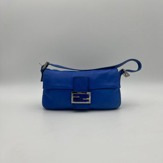 Fendi Royal Blue Nappa Leather and FF Marble Baguette