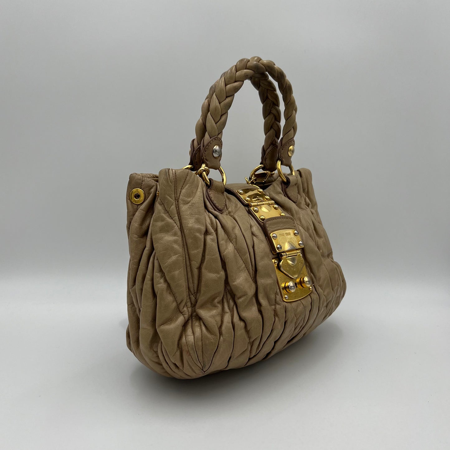 Miu Miu Beige Matelasse Leather Handbag with Long Strap