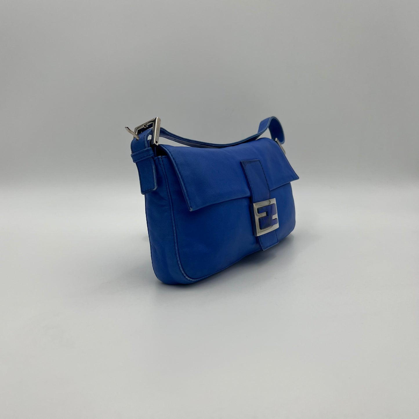 Fendi Royal Blue Nappa Leather and FF Marble Baguette
