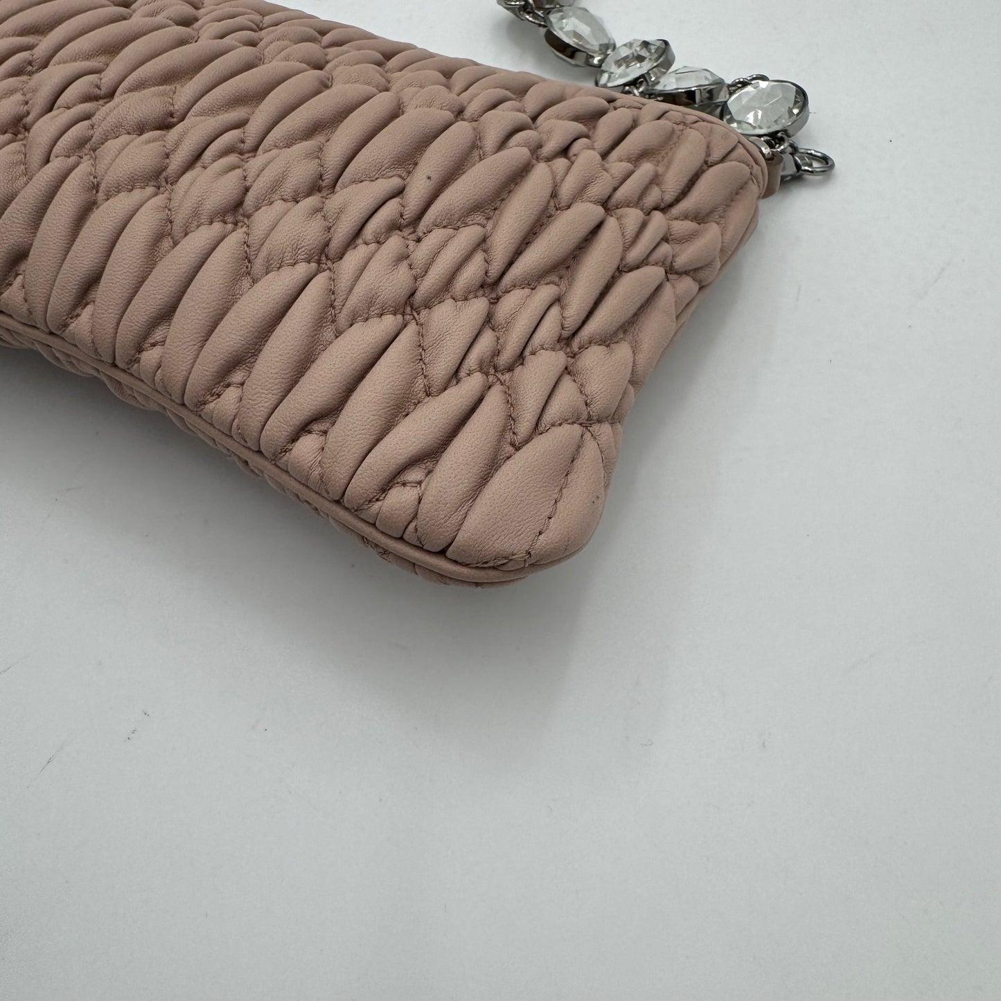 Miu Miu Nude Pink Matelasse Leather Crystal Crossbody