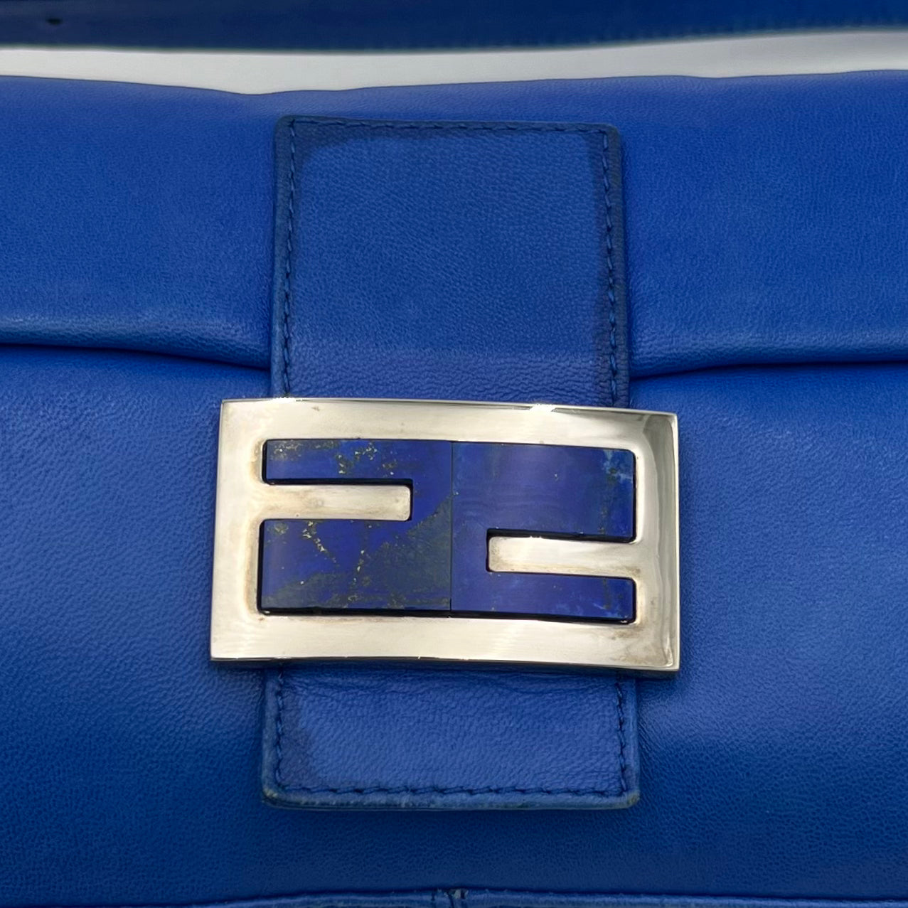 Fendi Royal Blue Nappa Leather and FF Marble Baguette