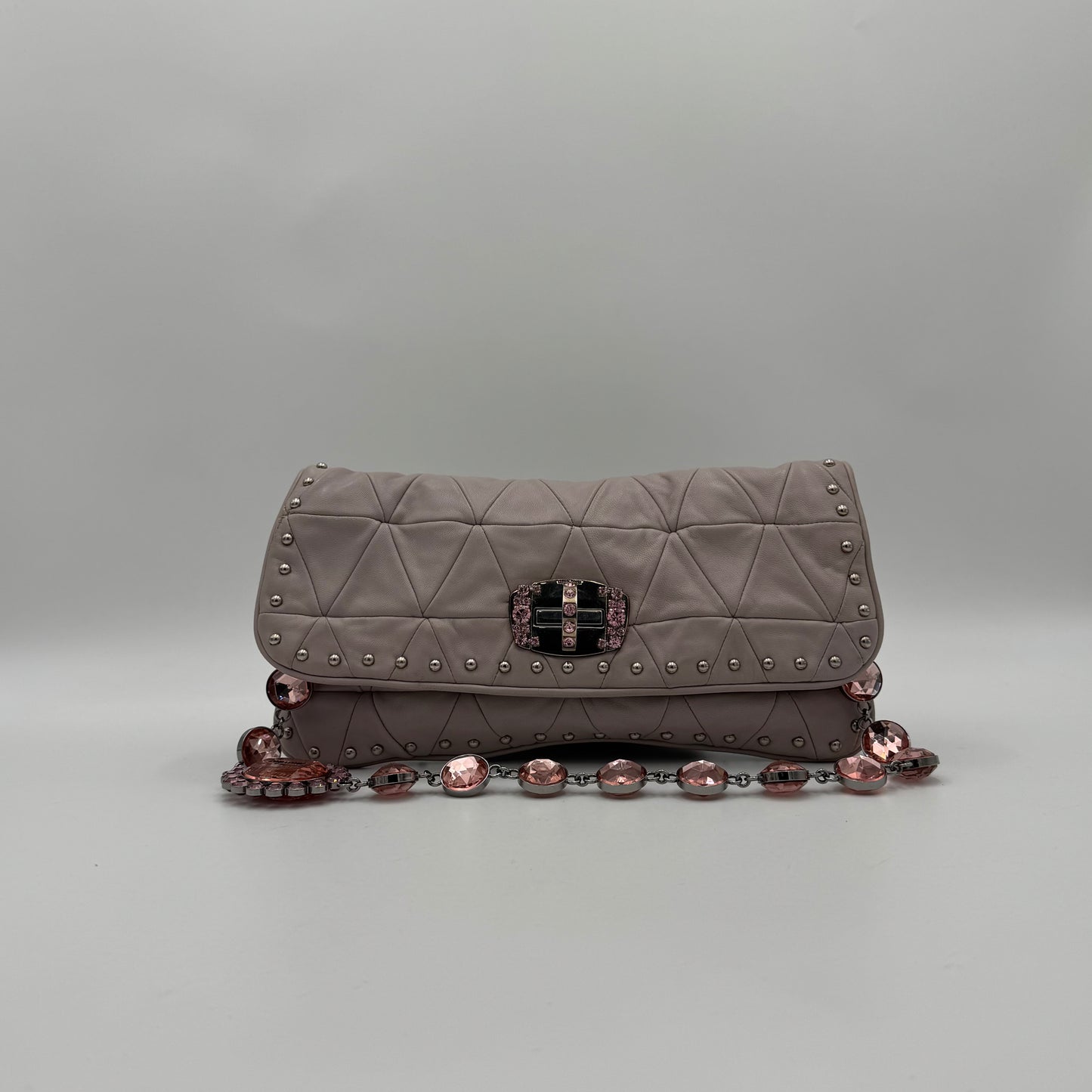 Miu Miu Lilac Pink Nappa Matelasse Crystal Shoulder Bag