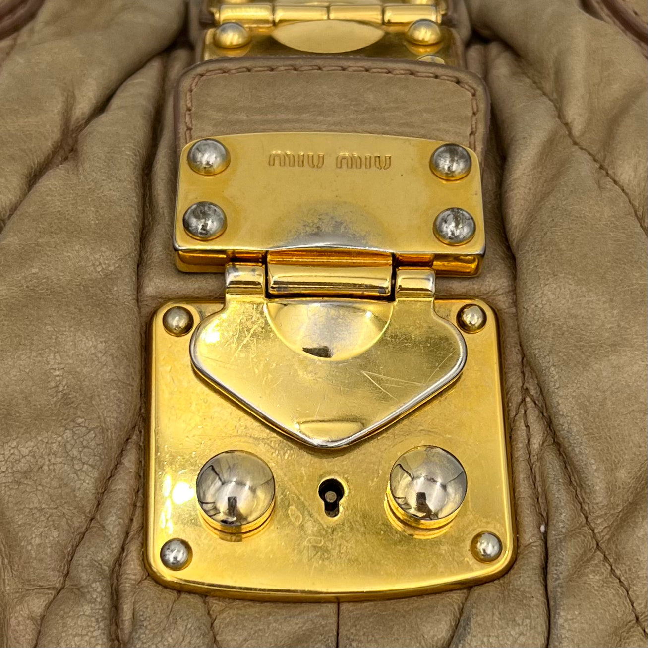 Miu Miu Beige Matelasse Leather Handbag with Long Strap