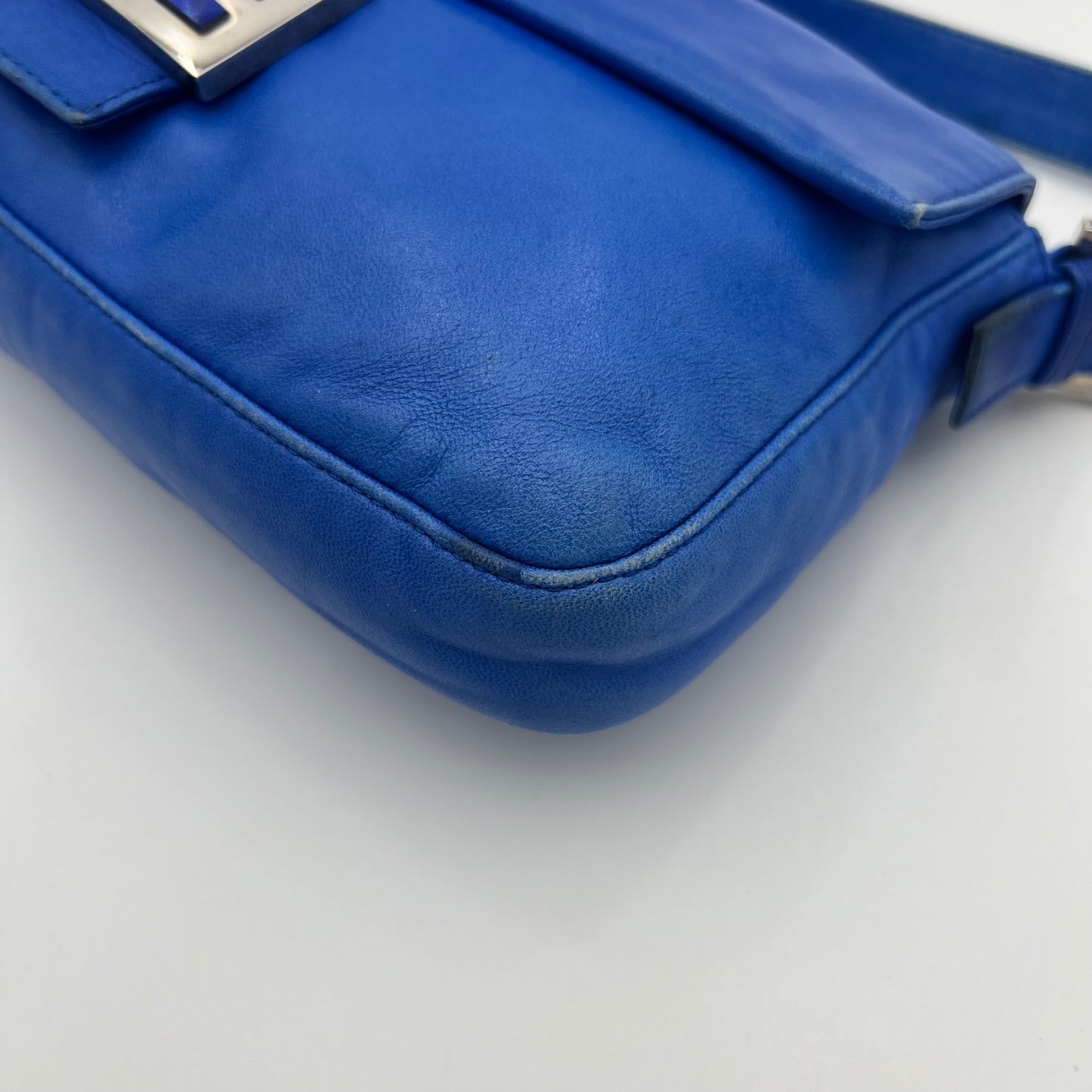Fendi Royal Blue Nappa Leather and FF Marble Baguette