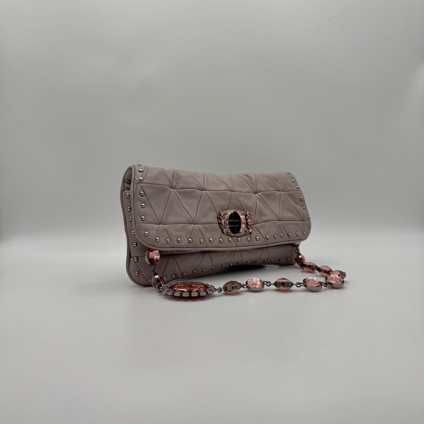 Miu Miu Lilac Pink Nappa Matelasse Crystal Shoulder Bag