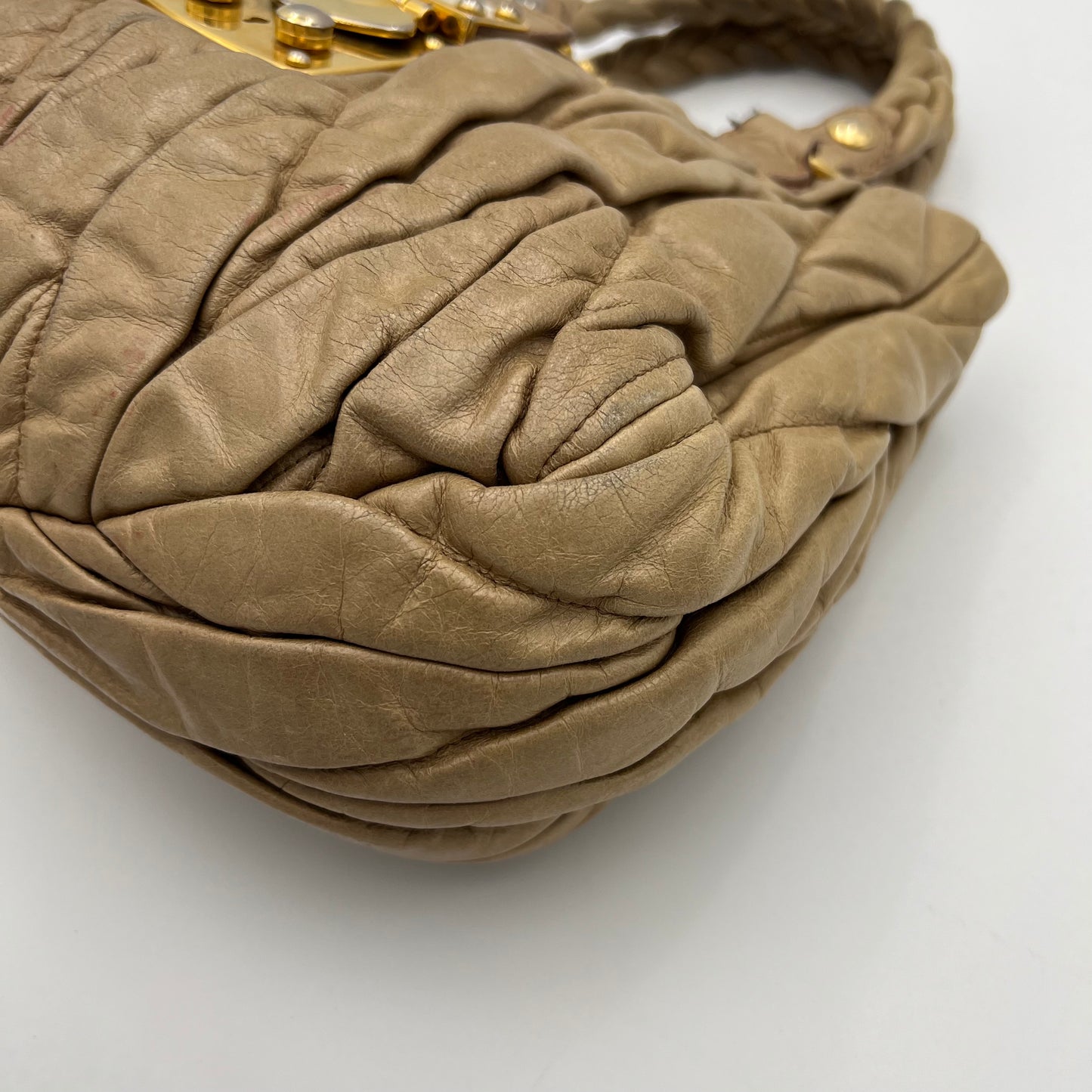 Miu Miu Beige Matelasse Leather Handbag with Long Strap