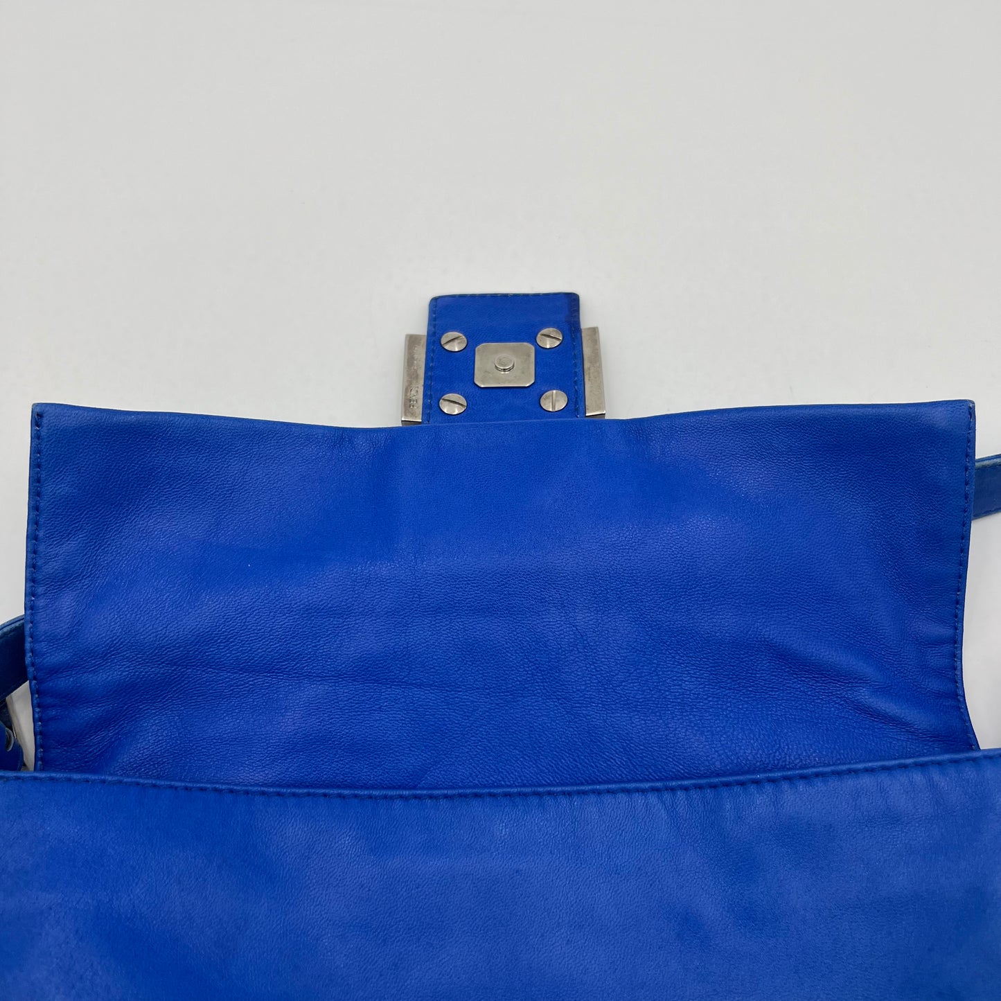 Fendi Royal Blue Nappa Leather and FF Marble Baguette