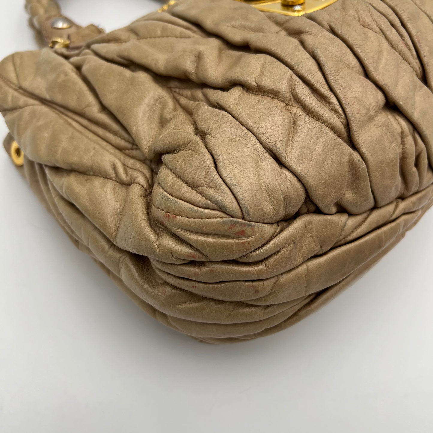 Miu Miu Beige Matelasse Leather Handbag with Long Strap