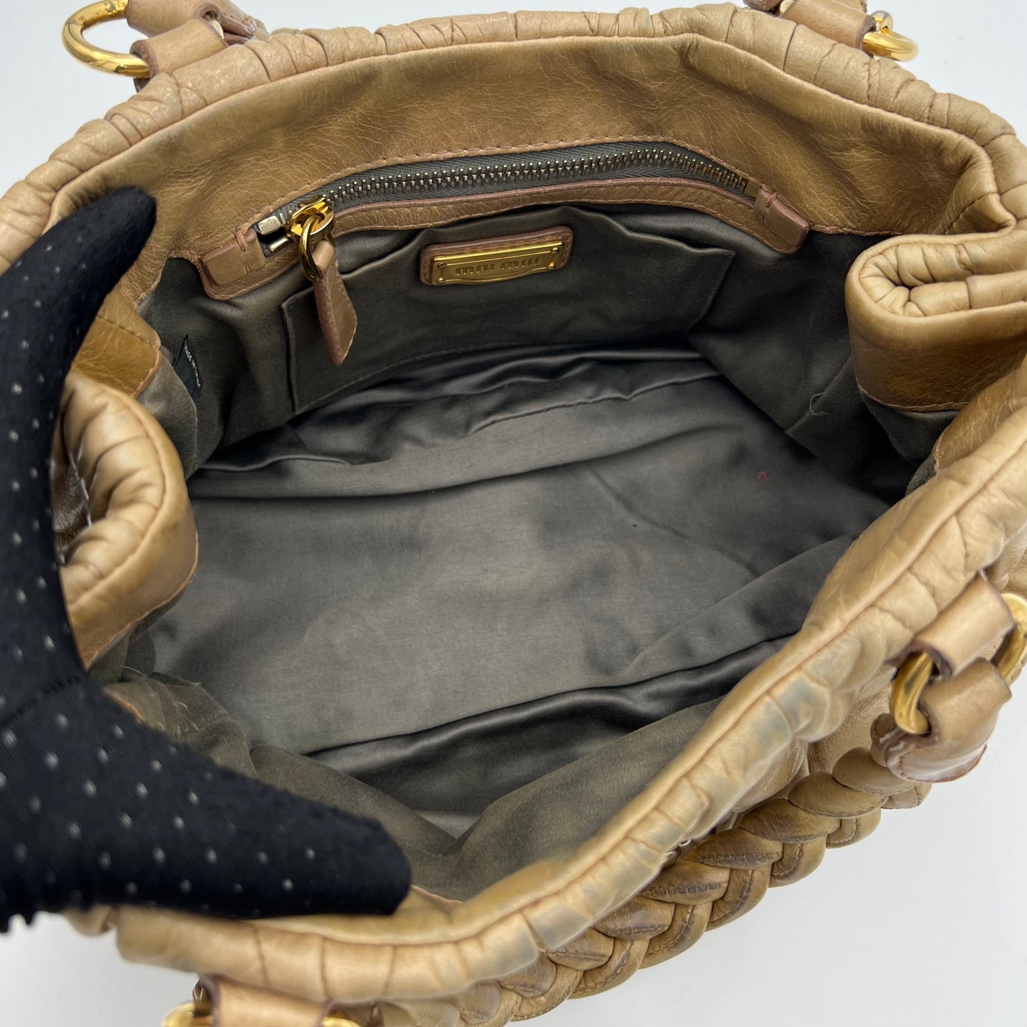 Miu Miu Beige Matelasse Leather Handbag with Long Strap