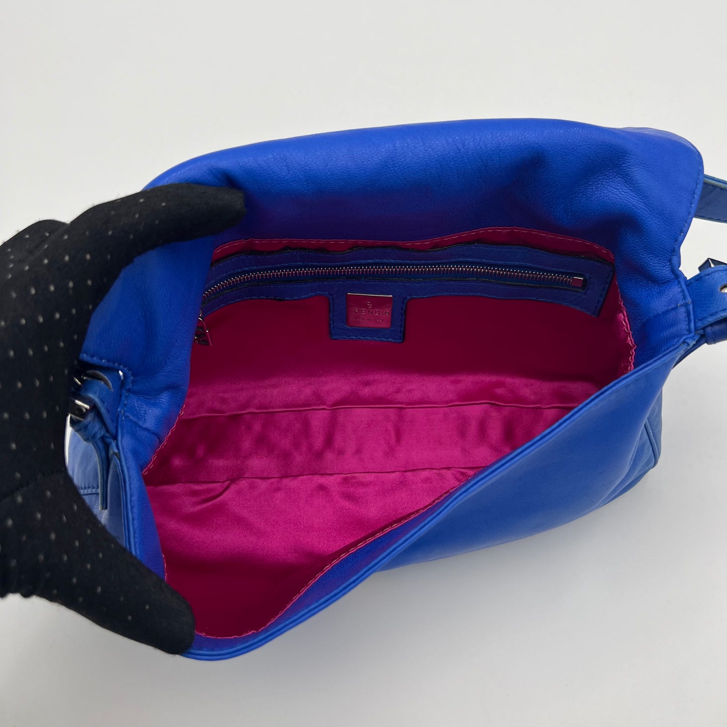 Fendi Royal Blue Nappa Leather and FF Marble Baguette