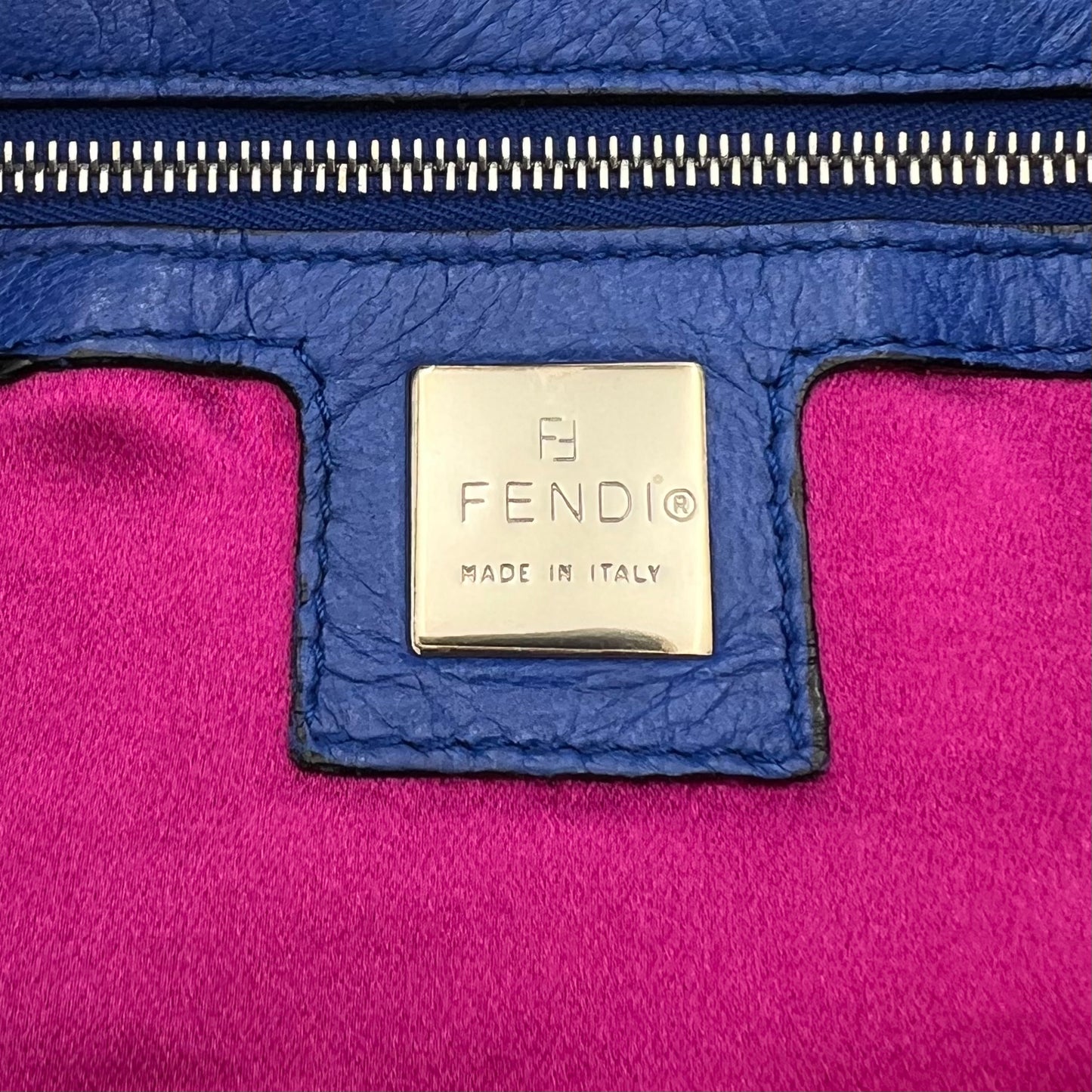 Fendi Royal Blue Nappa Leather and FF Marble Baguette