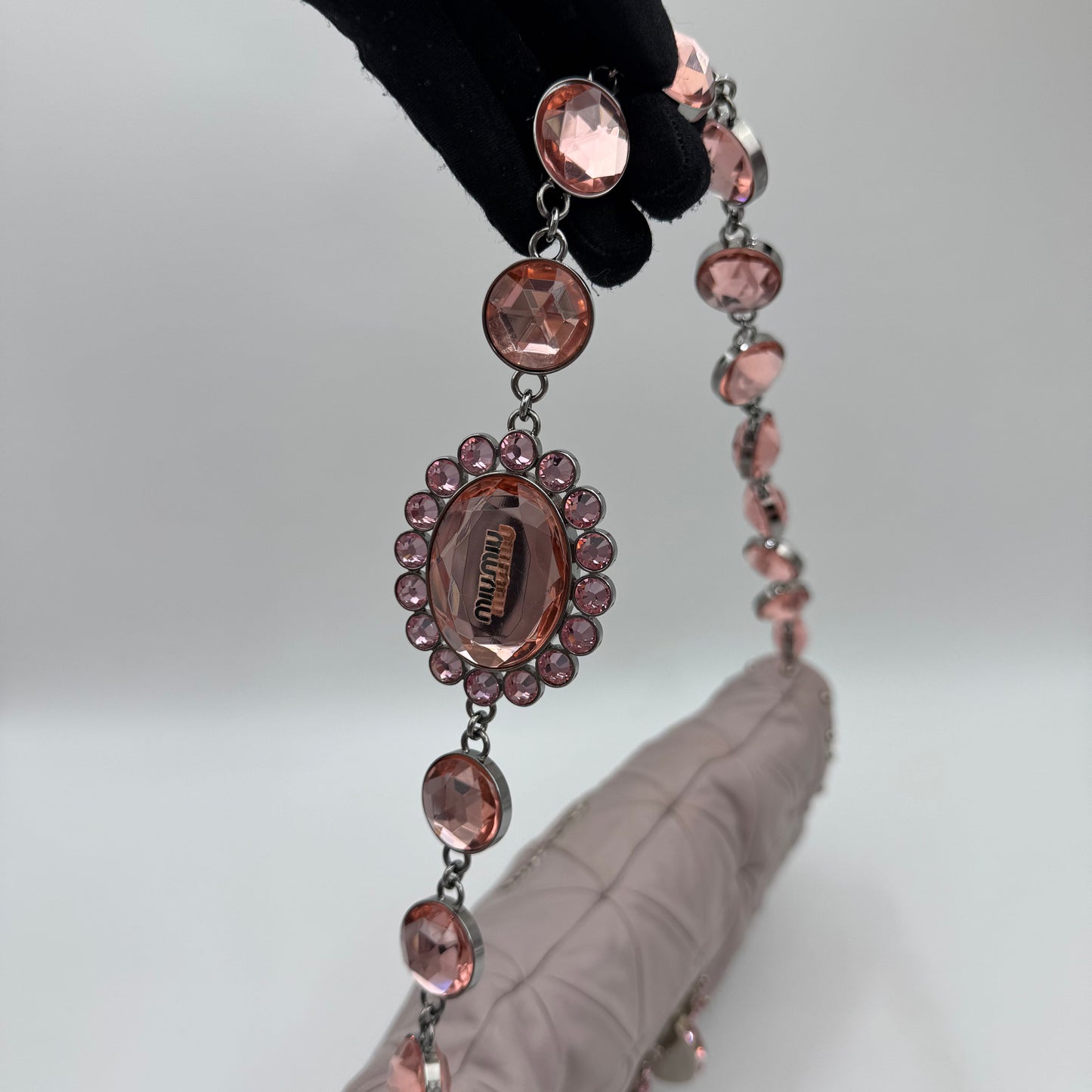 Miu Miu Lilac Pink Nappa Matelasse Crystal Shoulder Bag