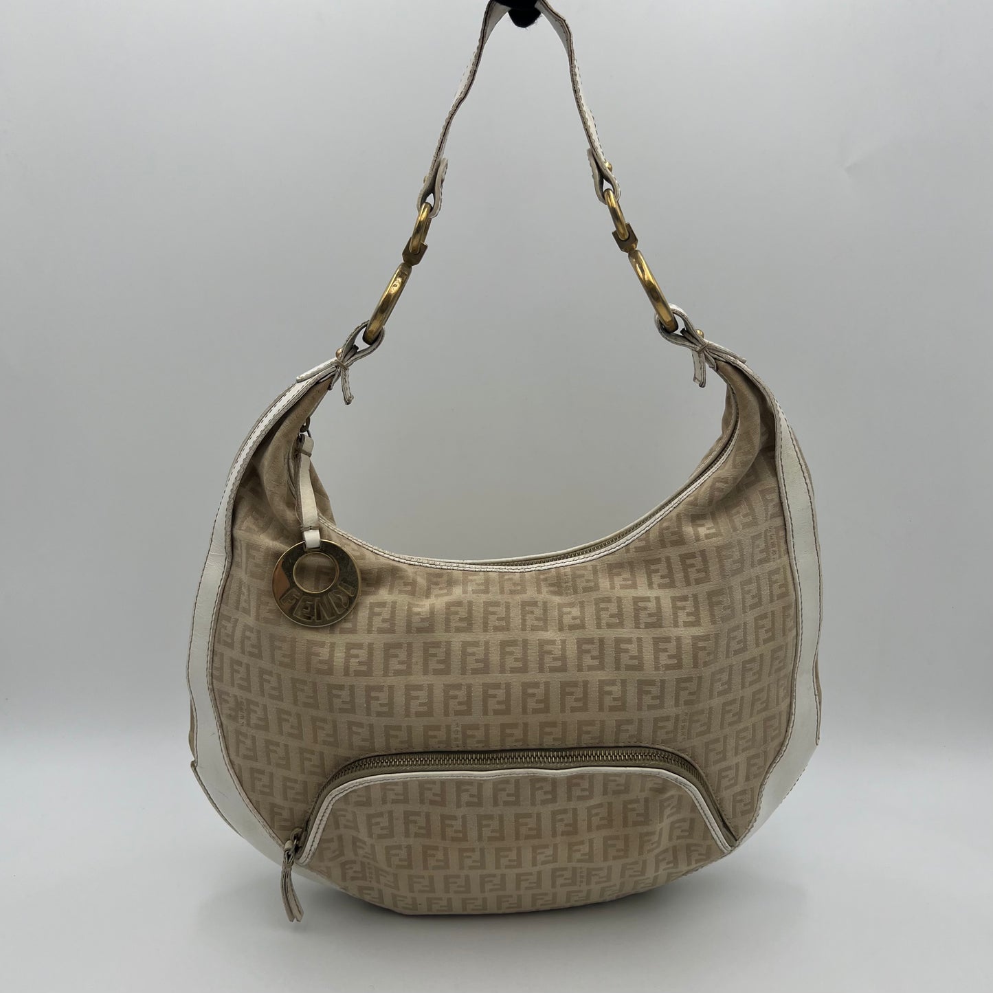 Fendi Beige Zucchino White Leather Chef Hobo Bag