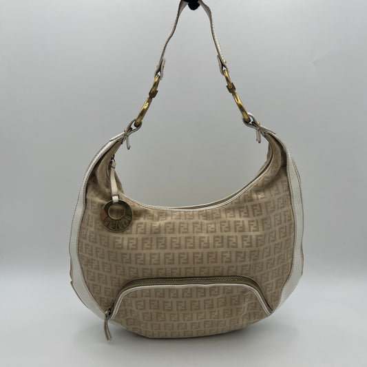 Fendi Beige Zucchino White Leather Chef Hobo Bag