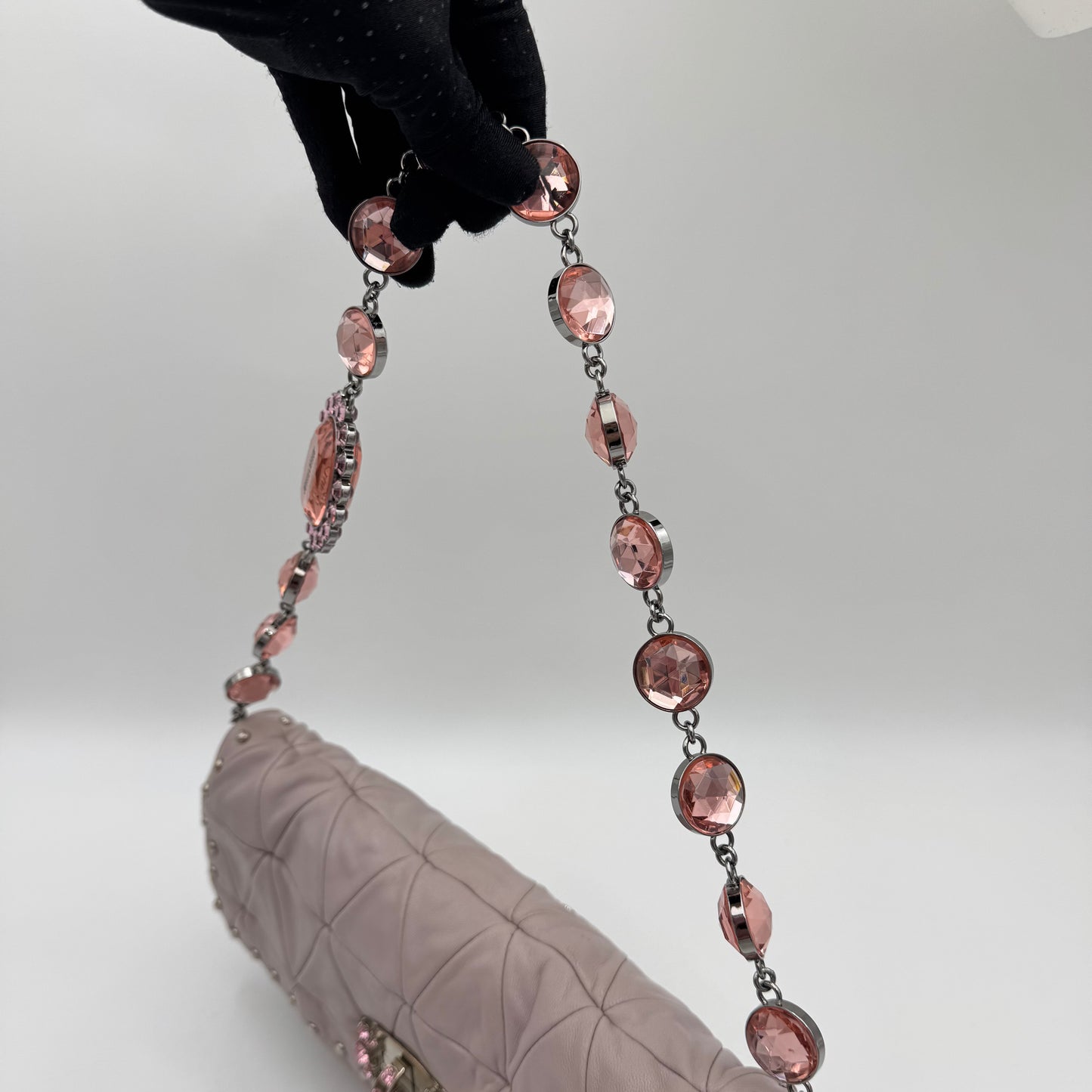 Miu Miu Lilac Pink Nappa Matelasse Crystal Shoulder Bag