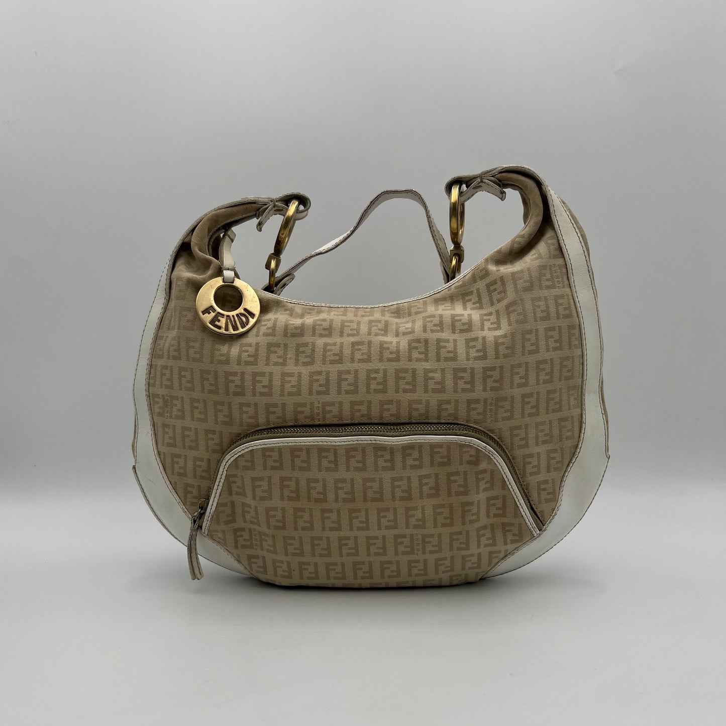 Fendi Beige Zucchino White Leather Chef Hobo Bag