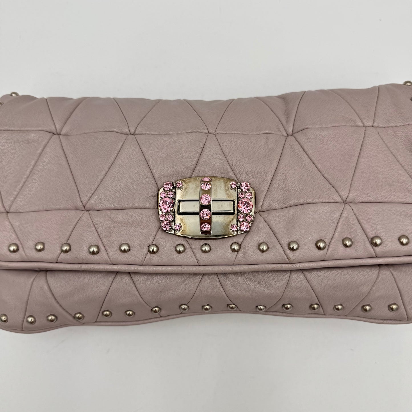Miu Miu Lilac Pink Nappa Matelasse Crystal Shoulder Bag