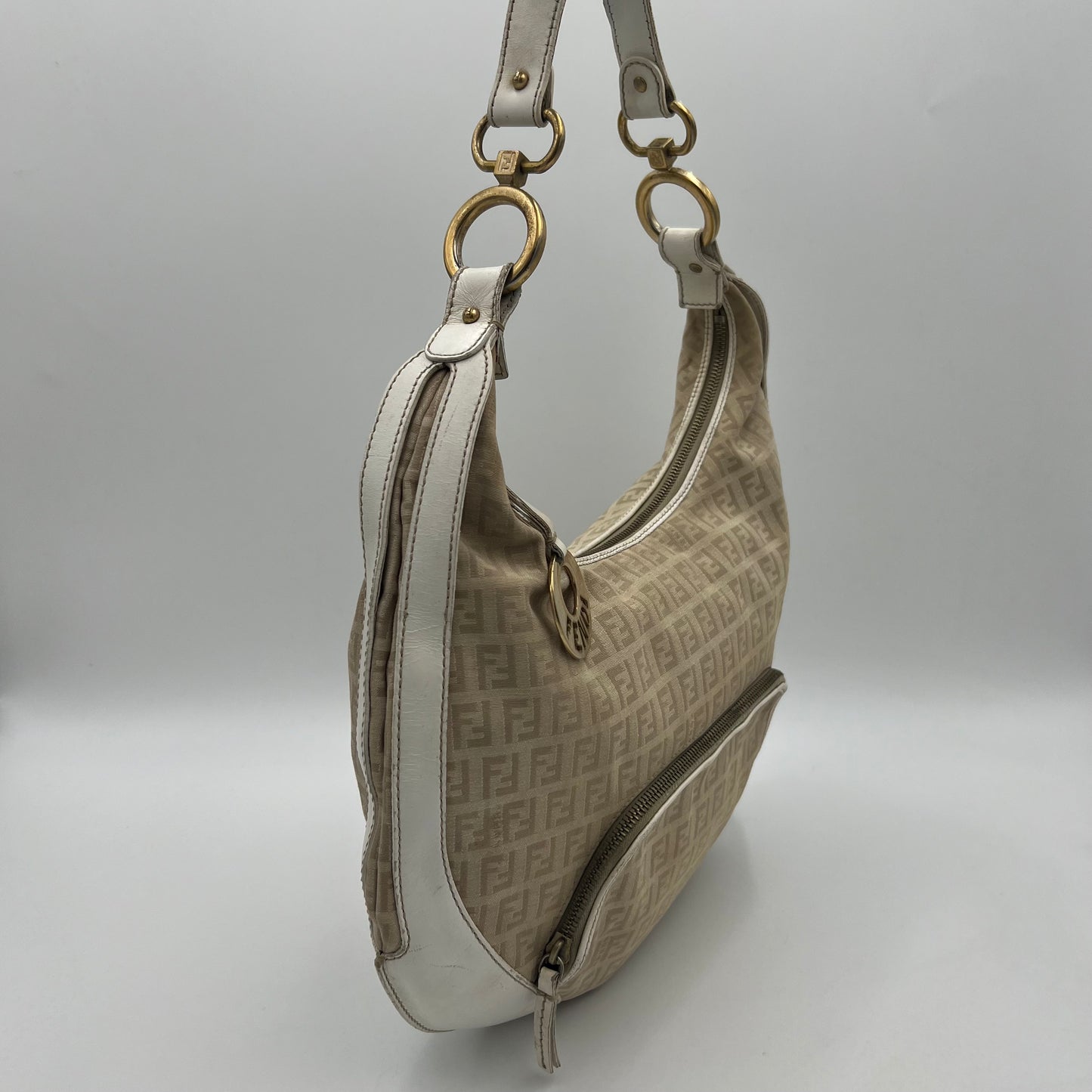 Fendi Beige Zucchino White Leather Chef Hobo Bag