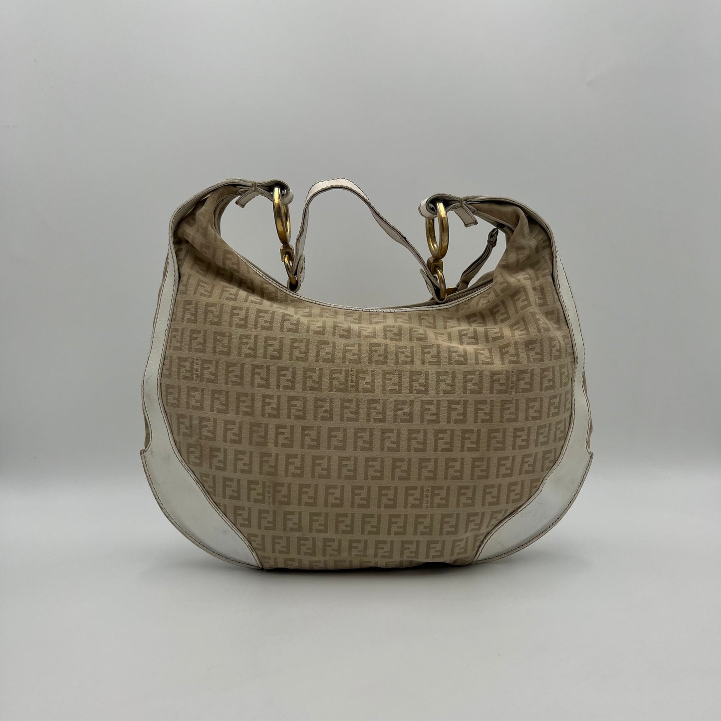 Fendi Beige Zucchino White Leather Chef Hobo Bag