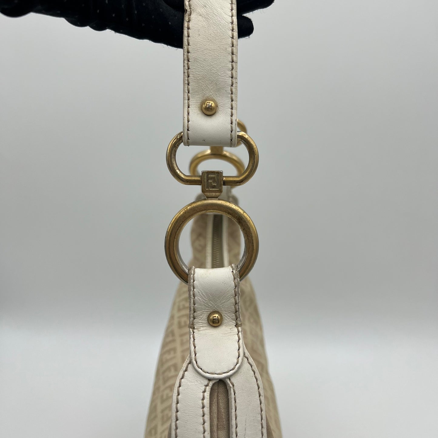 Fendi Beige Zucchino White Leather Chef Hobo Bag
