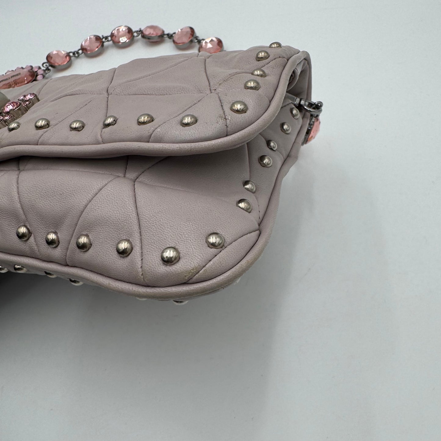 Miu Miu Lilac Pink Nappa Matelasse Crystal Shoulder Bag