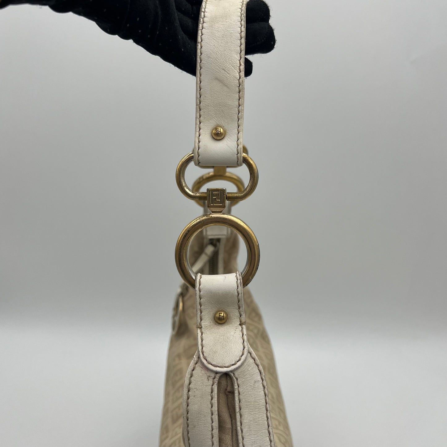 Fendi Beige Zucchino White Leather Chef Hobo Bag