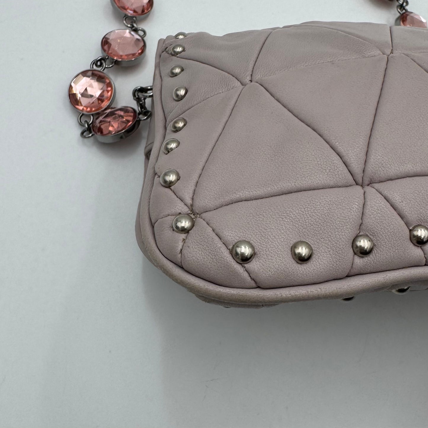 Miu Miu Lilac Pink Nappa Matelasse Crystal Shoulder Bag