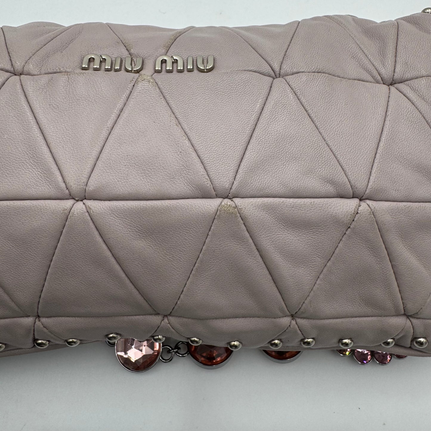 Miu Miu Lilac Pink Nappa Matelasse Crystal Shoulder Bag