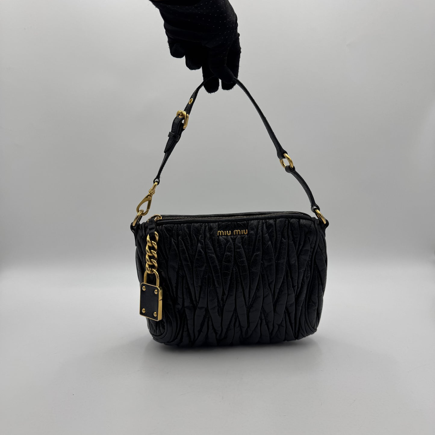 Miu Miu Black Matelasse Leather Lock Charm Pochette GHW