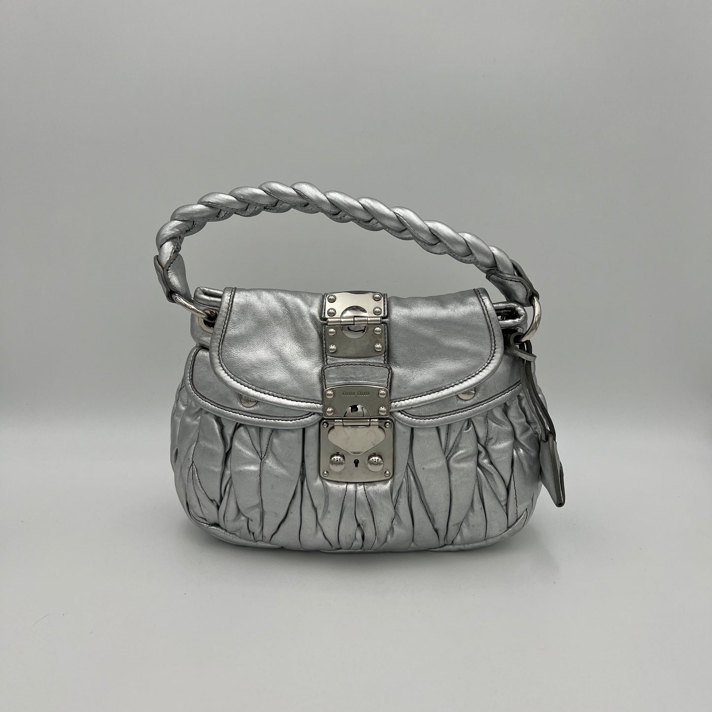 Miu Miu Silver Matelasse Coffer Handbag