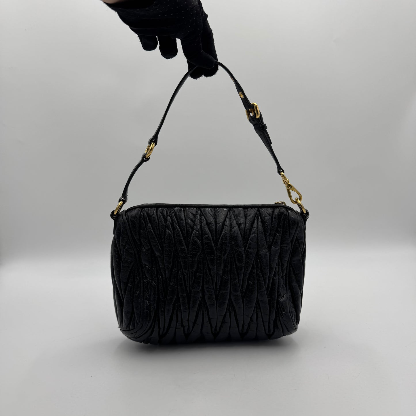Miu Miu Black Matelasse Leather Lock Charm Pochette GHW