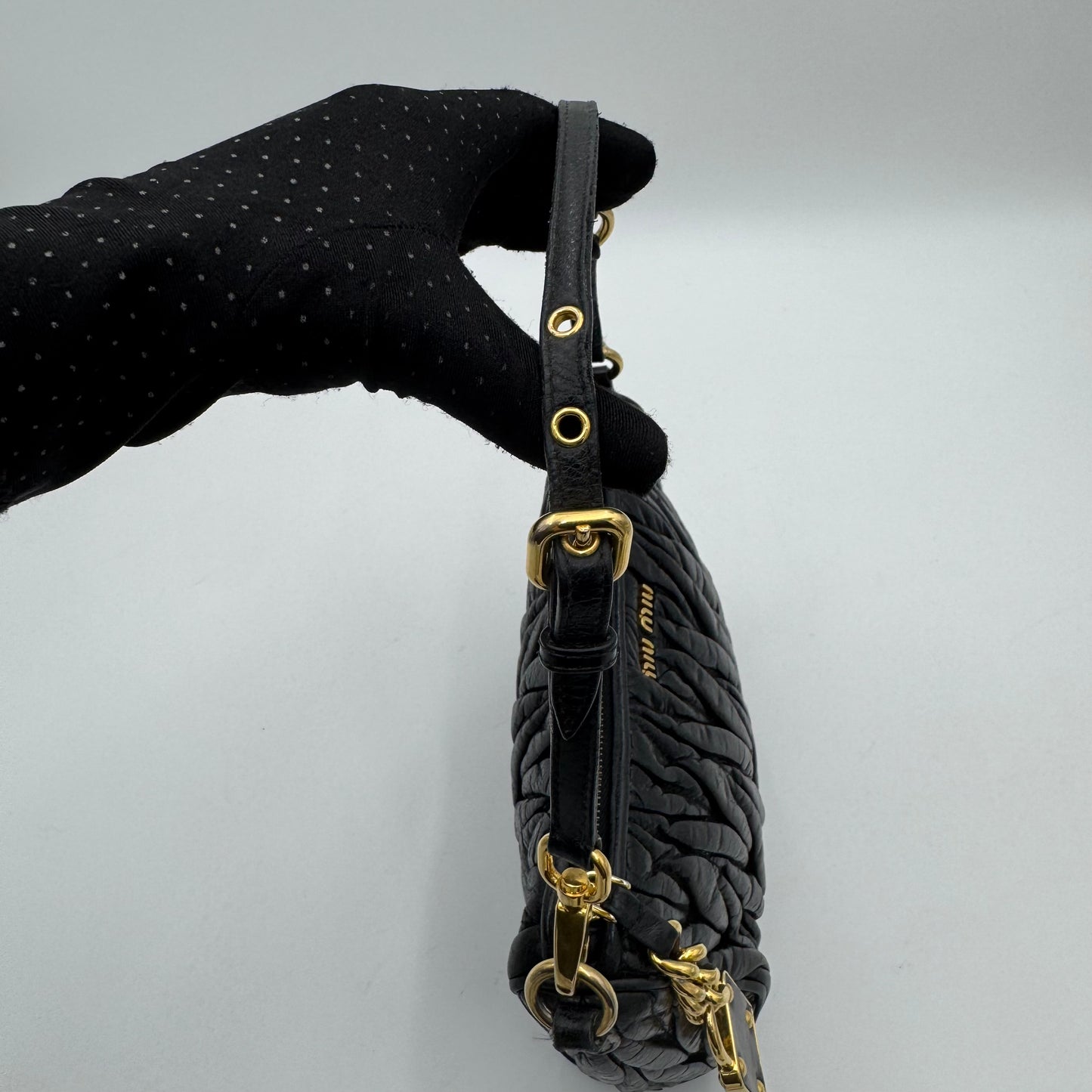 Miu Miu Black Matelasse Leather Lock Charm Pochette GHW