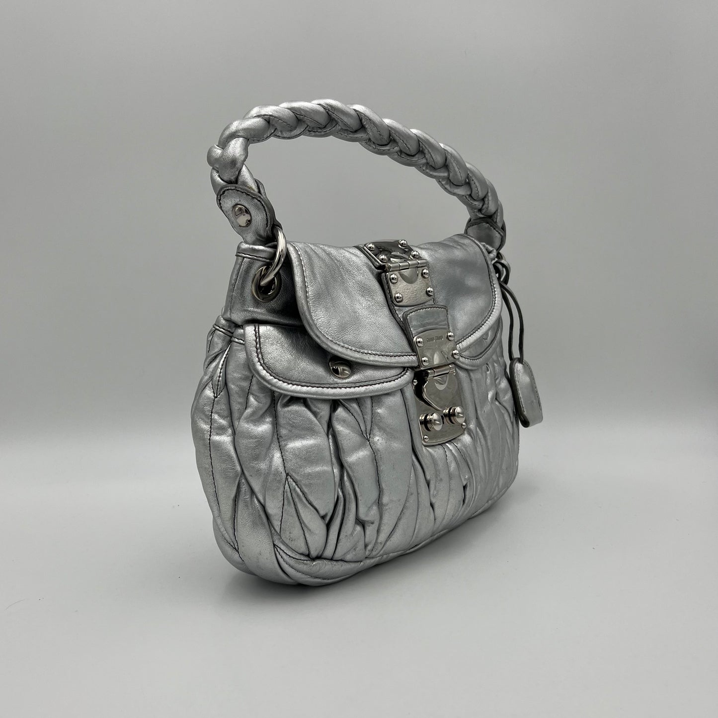 Miu Miu Silver Matelasse Coffer Handbag