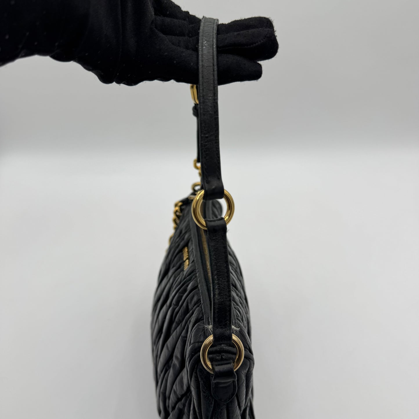 Miu Miu Black Matelasse Leather Lock Charm Pochette GHW