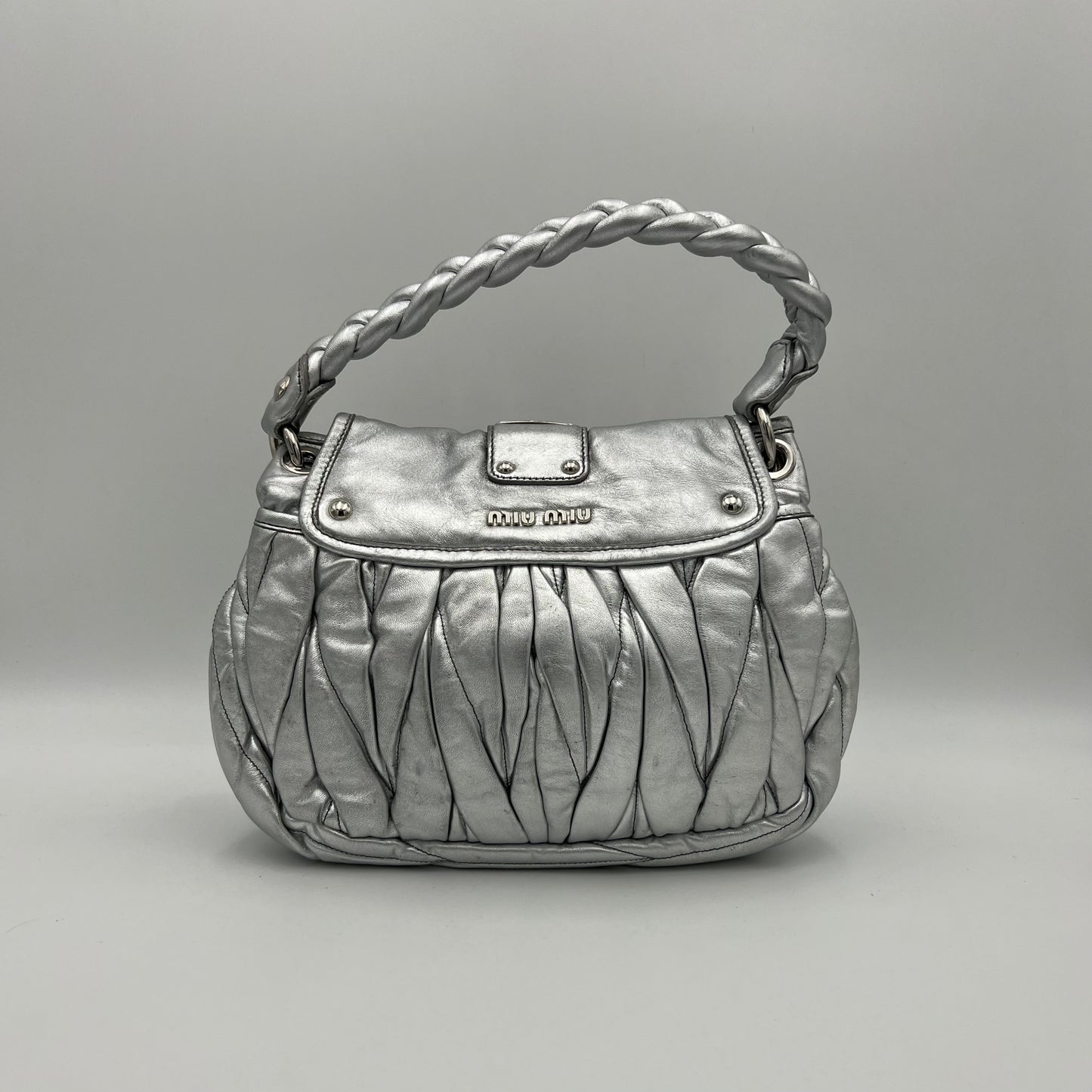 Miu Miu Silver Matelasse Coffer Handbag