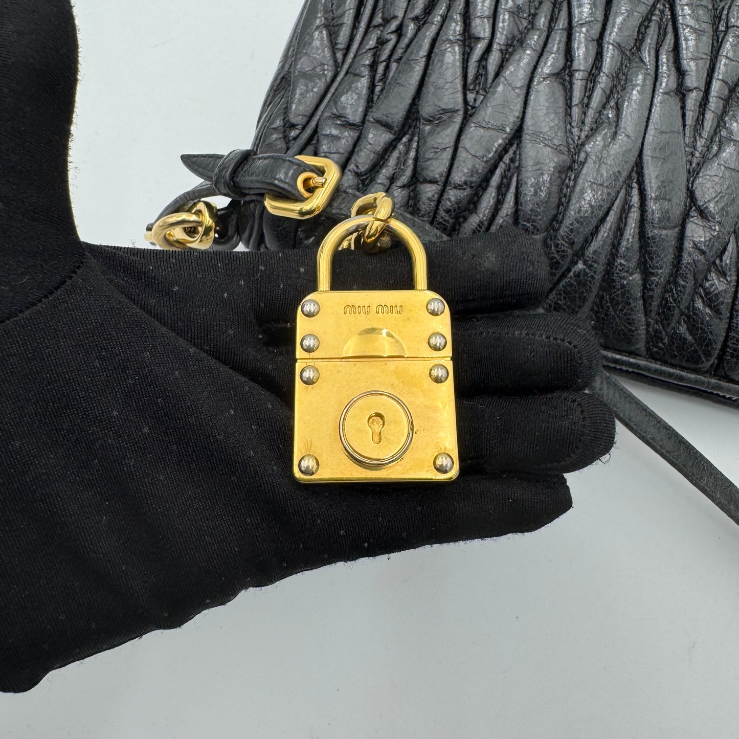 Miu Miu Black Matelasse Leather Lock Charm Pochette GHW