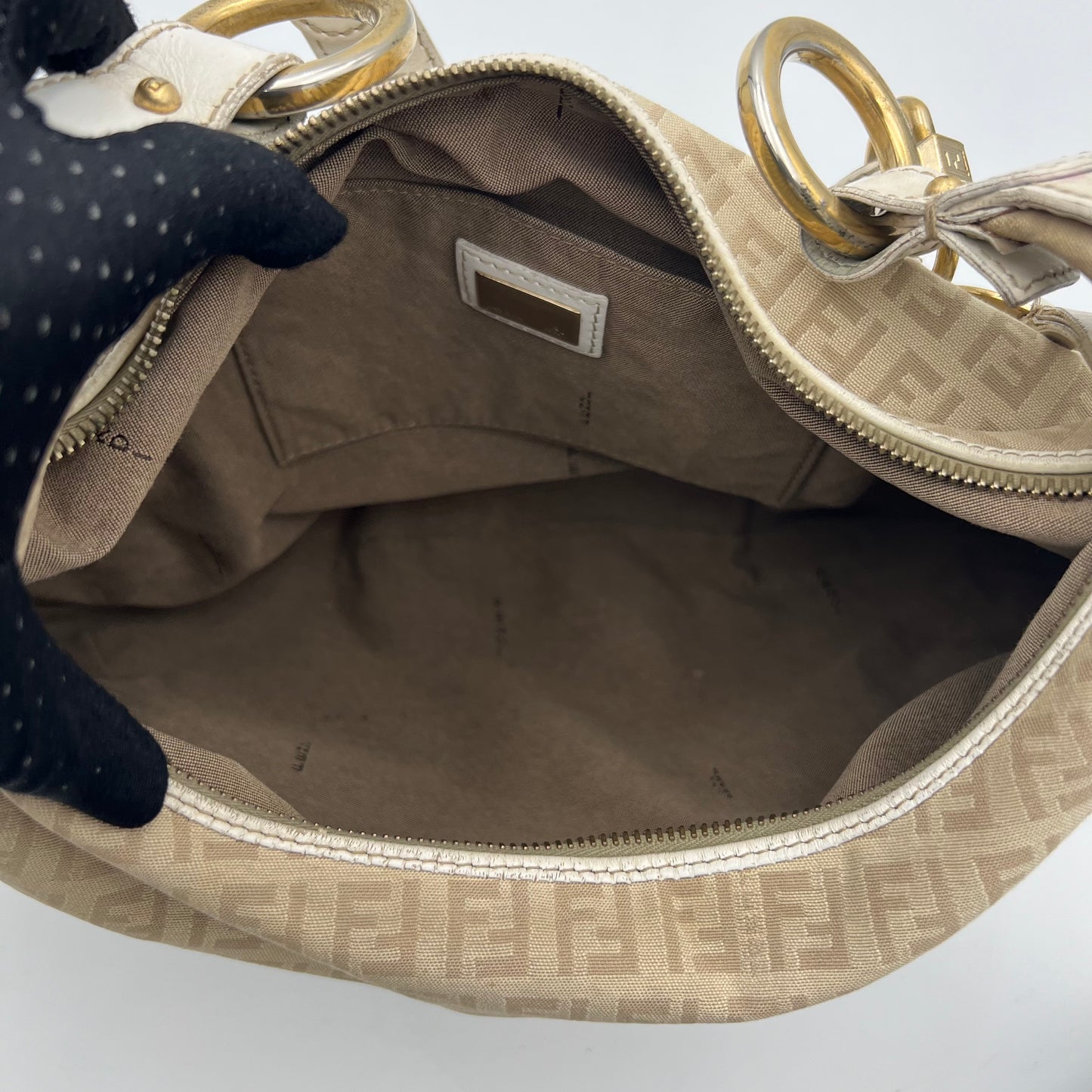 Fendi Beige Zucchino White Leather Chef Hobo Bag