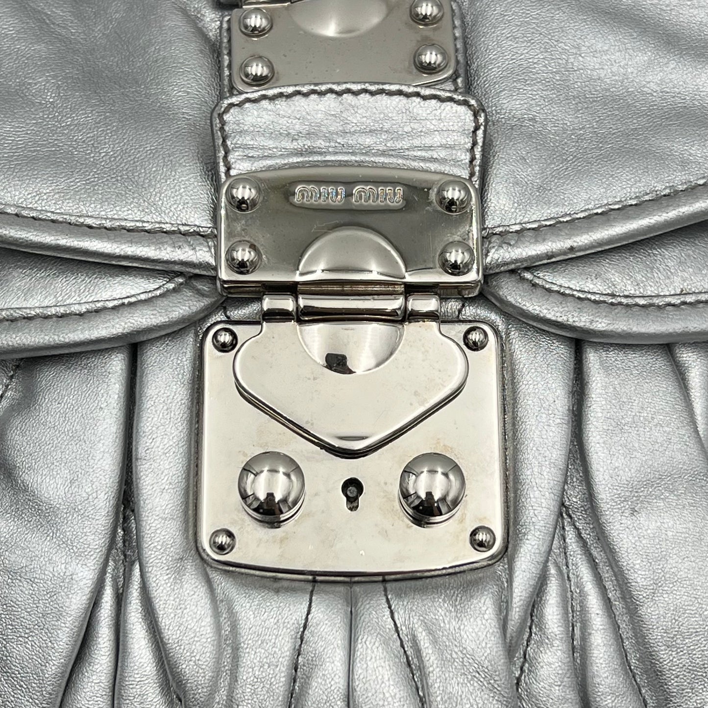 Miu Miu Silver Matelasse Coffer Handbag