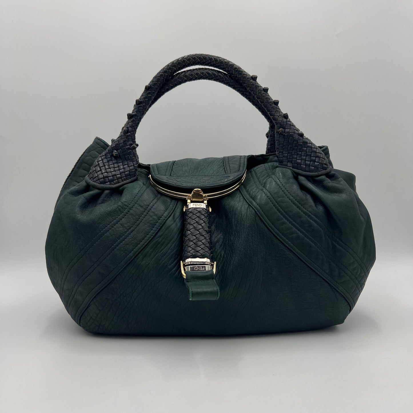 Fendi Dark Green Pebbled Leather Spy Bag